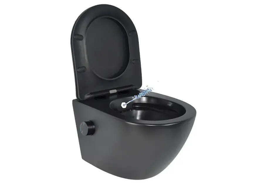 Oppio Aura WC-Douche Suspendu Noir Mat – Inclus Abattant Softclose & Mitigeur Intégré