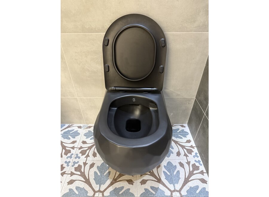 Oppio Diamond Black WC Suspendu – Noir Mat – Rimfree – Avec Fonction Bidet
