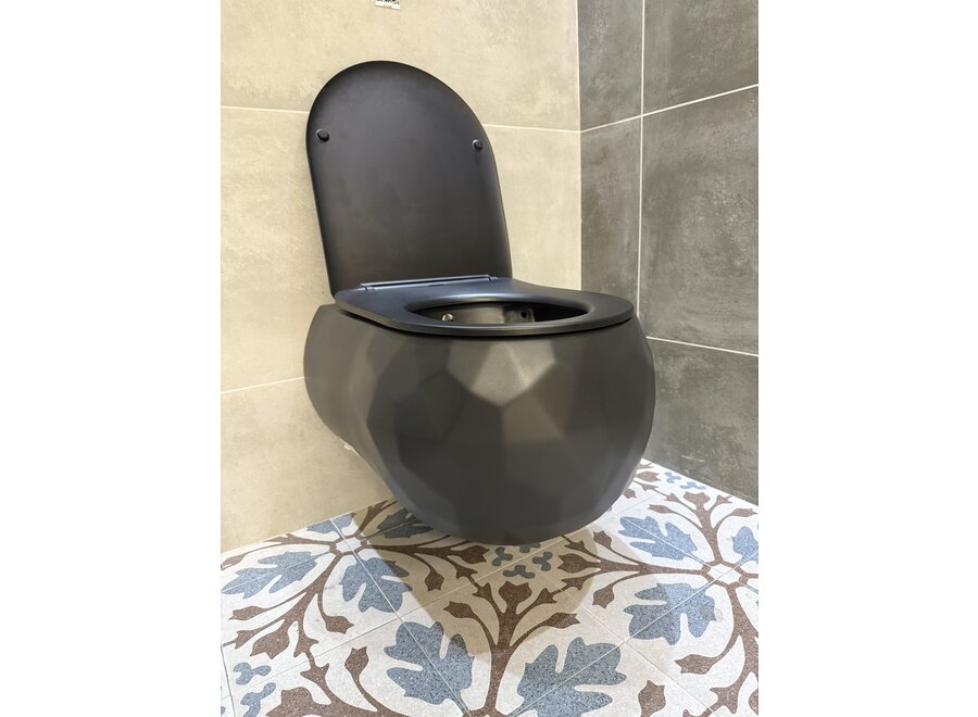 Oppio Diamond Black WC Suspendu – Noir Mat – Rimfree – Avec Fonction Bidet