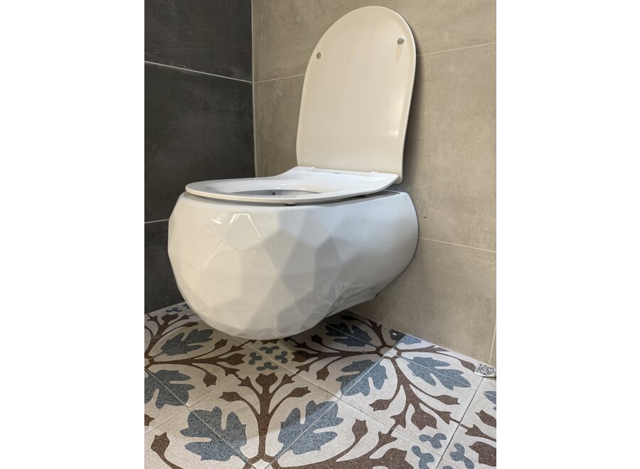 Oppio Diamond White WC Suspendu – Blanc Brillant – Rimfree – Avec Fonction Bidet