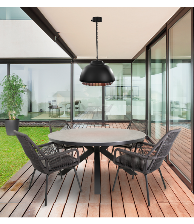 Industriële Hangende Terrasheater – Matzwart – IP65 – 3 Warmtestanden – 2000W – Met Afstandsbediening