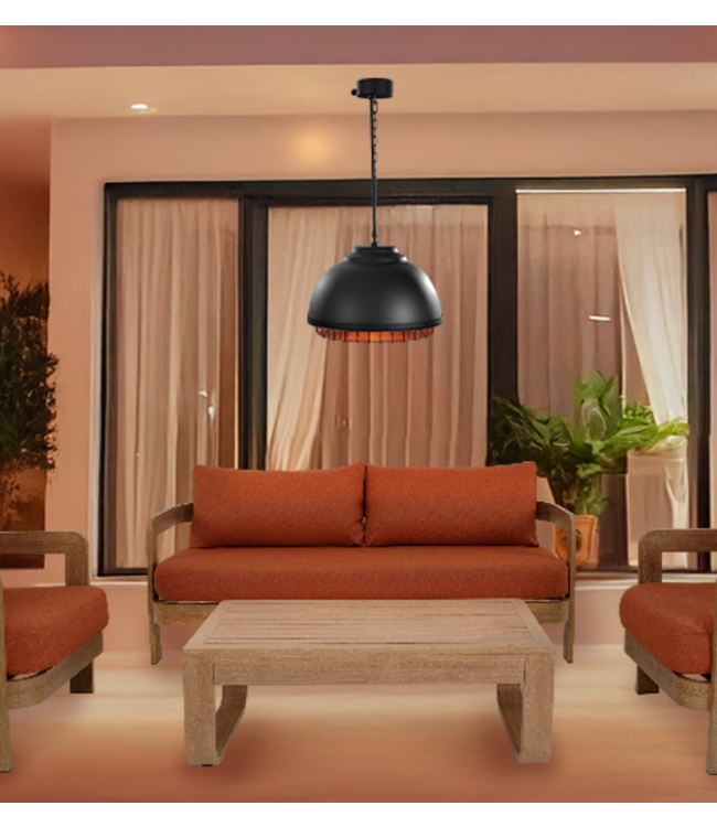 Industriële Hangende Terrasheater – Matzwart – IP65 – 3 Warmtestanden – 2000W – Met Afstandsbediening