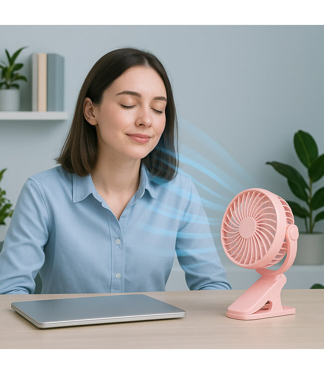 Clip-On Pink oplaadbare mini ventilator roze met klem
