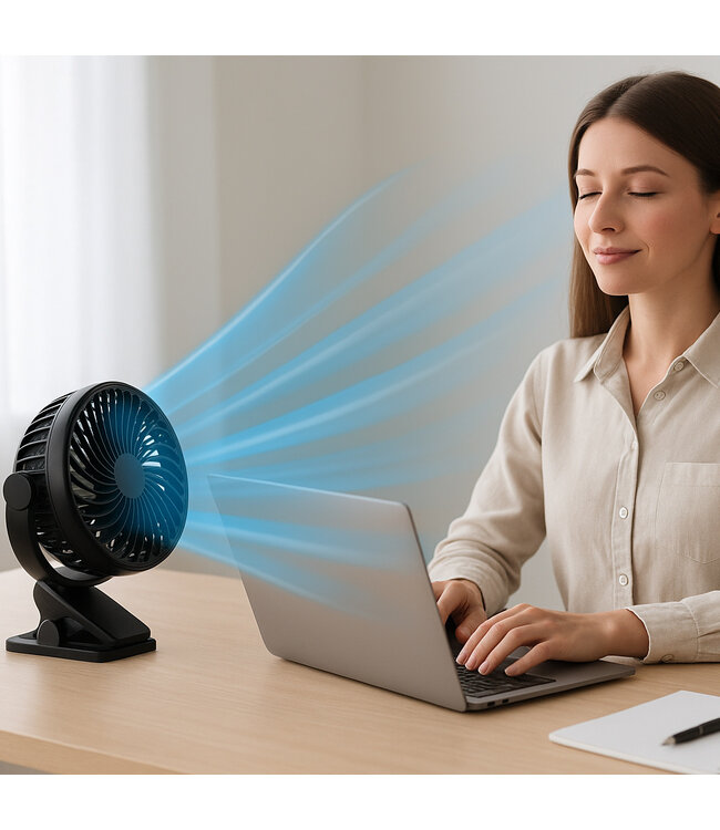 Clip-On Oplaadbare Mini Ventilator Zwart