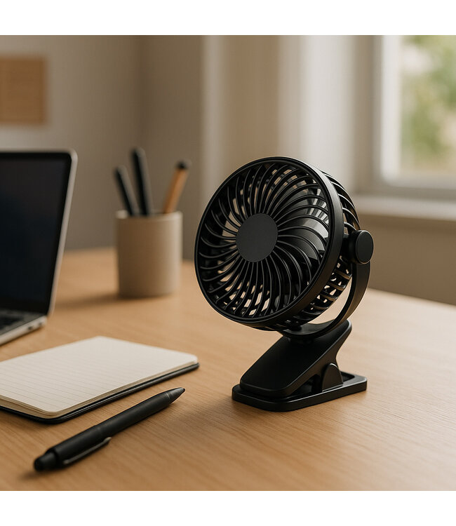 Clip-On Black oplaadbare mini ventilator zwart met klem