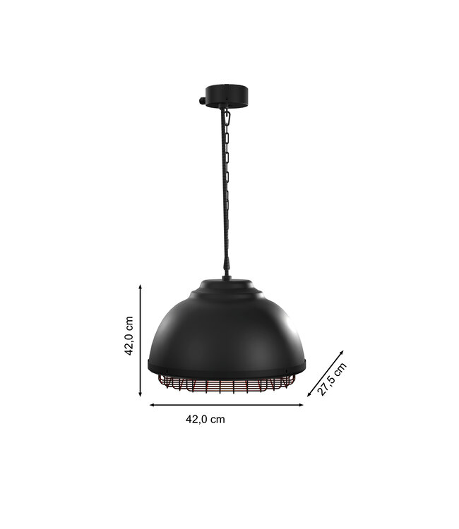 Industriële Hangende Terrasheater – Matzwart – IP65 – 3 Warmtestanden – 2000W – Met Afstandsbediening