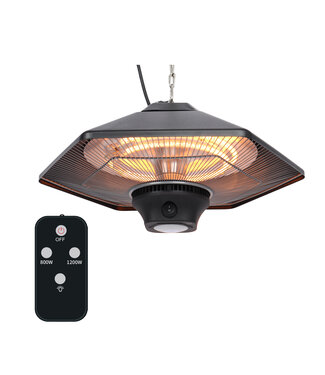 I-Red Terrasverwarmer met verlichting zwart – infrarood heater met lamp en afstandsbediening