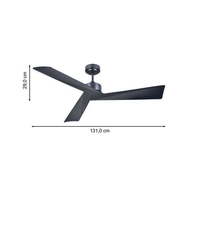 Design Black plafondventilator zwart – 132 cm
