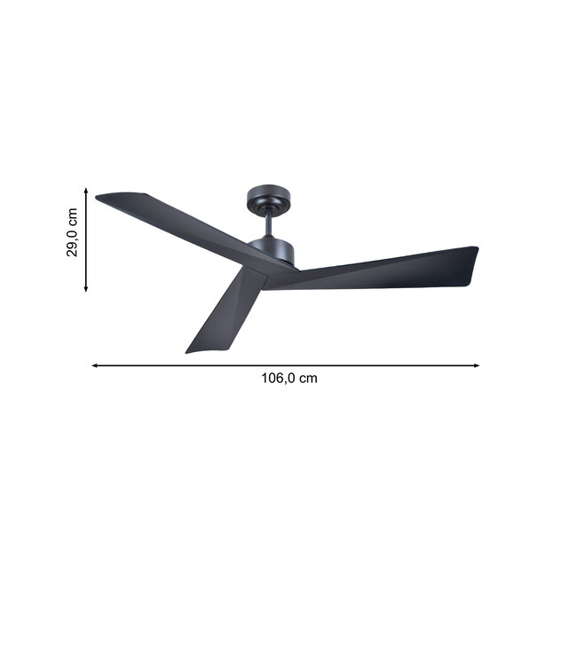 Design Black plafondventilator zwart – 107 cm