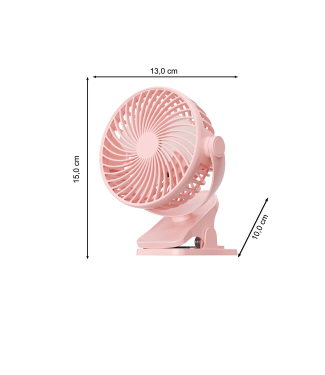 Clip-On Pink oplaadbare mini ventilator roze met klem