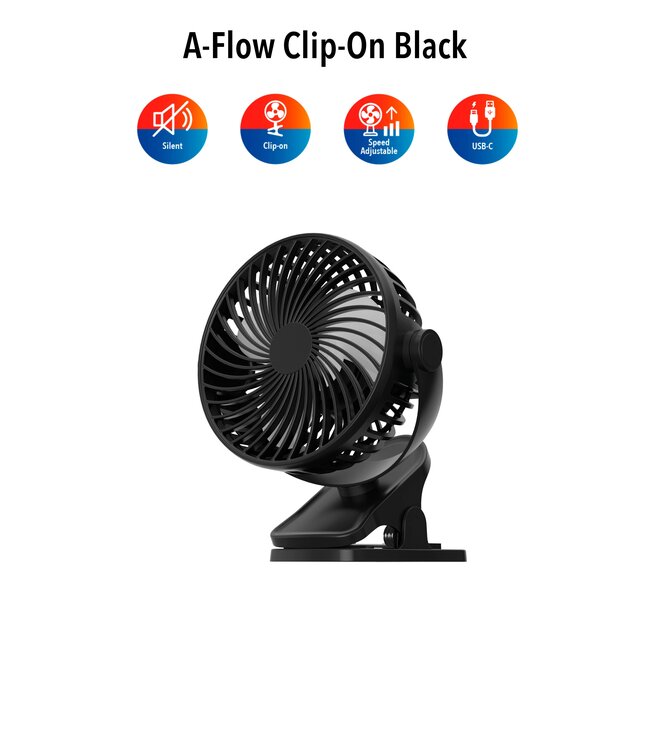 Clip-On Black oplaadbare mini ventilator zwart met klem