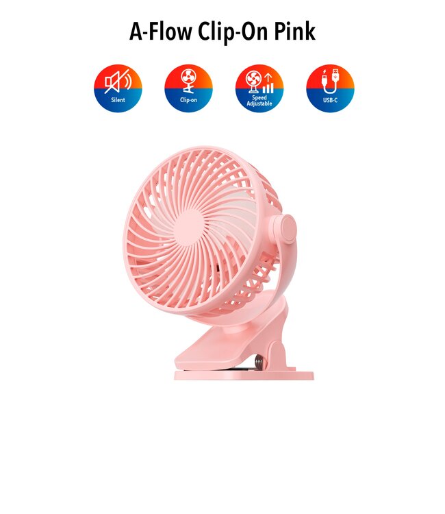 Clip-On Pink oplaadbare mini ventilator roze met klem