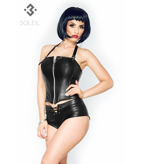 * SOLEIL  by XXX COLLECTION Eco-Leren Haltertop met rits aan de voorzijde en vetersluiting aan achterzijde..