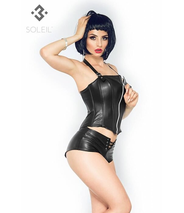 * SOLEIL  by XXX COLLECTION Eco-Leren Haltertop met rits aan de voorzijde en vetersluiting aan achterzijde..