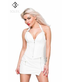 Wit leren Halterkorset met rits (6XL)