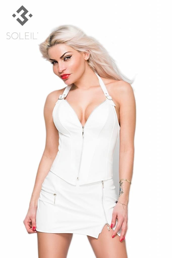 * SOLEIL by XXX COLLECTION Wit leren Halterkorset met rits (5XL-6XL) afbeelding