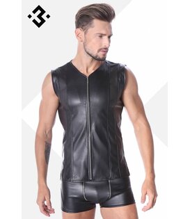 Zwart leren heren shirt met mesh  (XS-3XL-4XL)