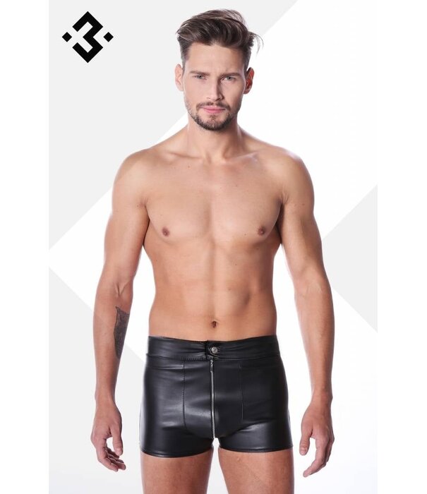 * Code8 by XXX COLLECTION Eco-Leren Short met rits aan voorzijde