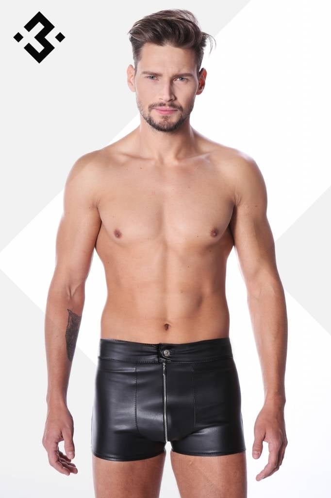 * Code8 by XXX COLLECTION Zwart leren Short met rits aan voorzijde (XS) afbeelding