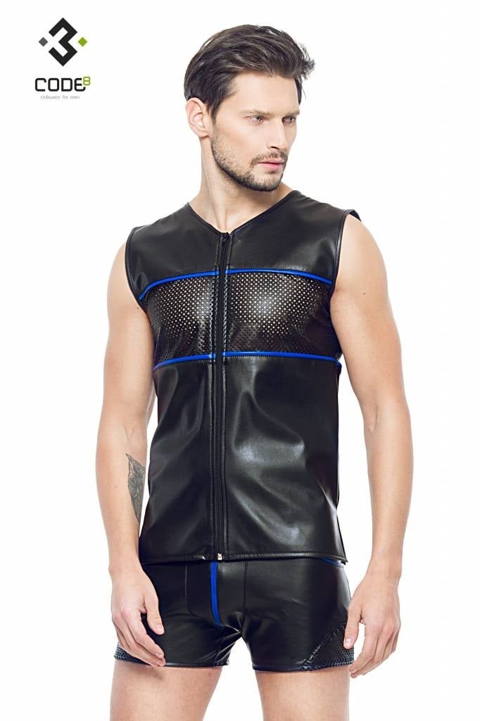 * Code8 by XXX COLLECTION Eco-leder mouwloos shirt ( XS-S-M-2XL-3XL-4XL) afbeelding