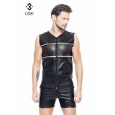 Eco-Leder Shirt met mesh aan voor en achterzijde en zilverkleurige bies