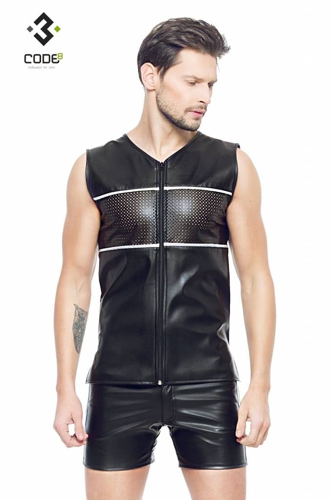 * Code8 by XXX COLLECTION Eco-leder mouwloos shirt zilver(XS-S-M-2XL-3XL-4XL) afbeelding