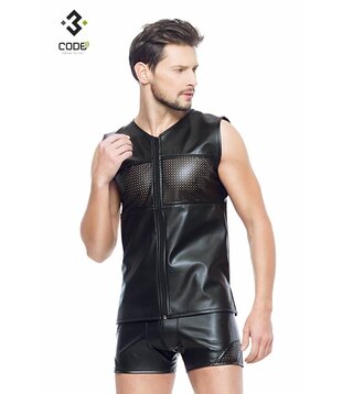 Eco-leder mouwloos shirt met zwarte  bies  (XS-S-M)