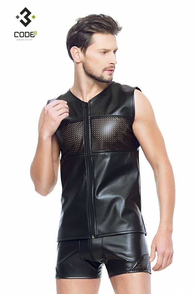 * Code8 by XXX COLLECTION Eco-leder mouwloos shirt met zwarte bies (XS-S) afbeelding