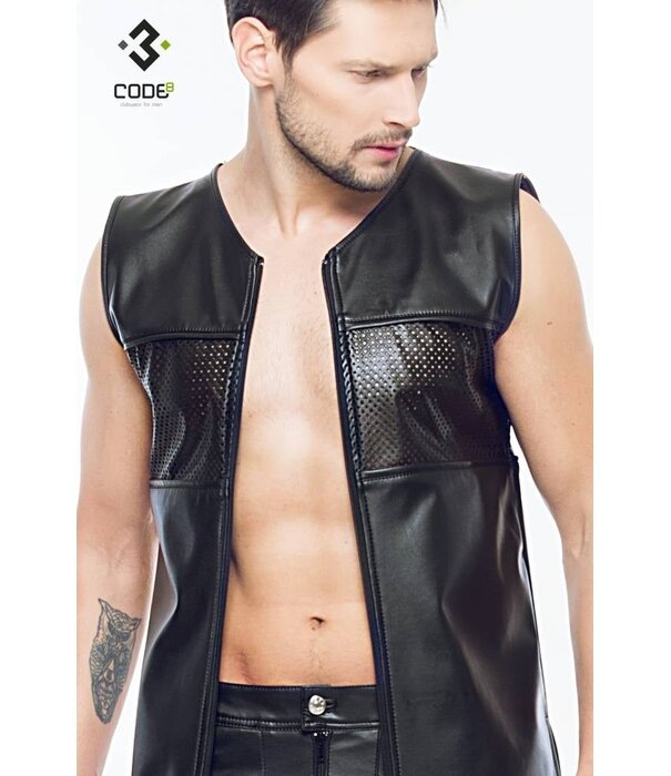 * Code8 by XXX COLLECTION Eco-Leder Shirt met mesh aan voor en achterzijde en zwarte  bies