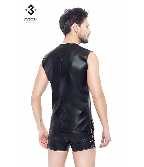 * Code8 by XXX COLLECTION Eco-leder mouwloos shirt met sierveters