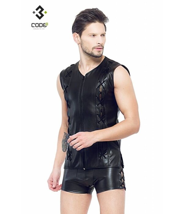 * Code8 by XXX COLLECTION Eco-leder mouwloos shirt met sierveters