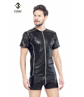 Eco-leder shirt met Mesh mouwen (XS-S)