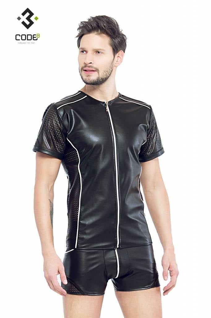 * Code8 by XXX COLLECTION Eco-leder shirt met Mesh mouwen (XS-S) afbeelding