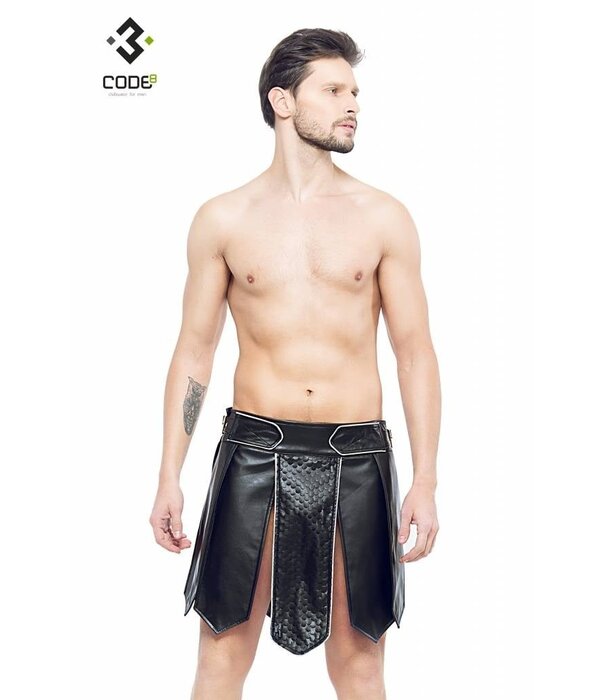 * Code8 by XXX COLLECTION Heren gladiator rok met geschulpt leer, en gekleurde biezen