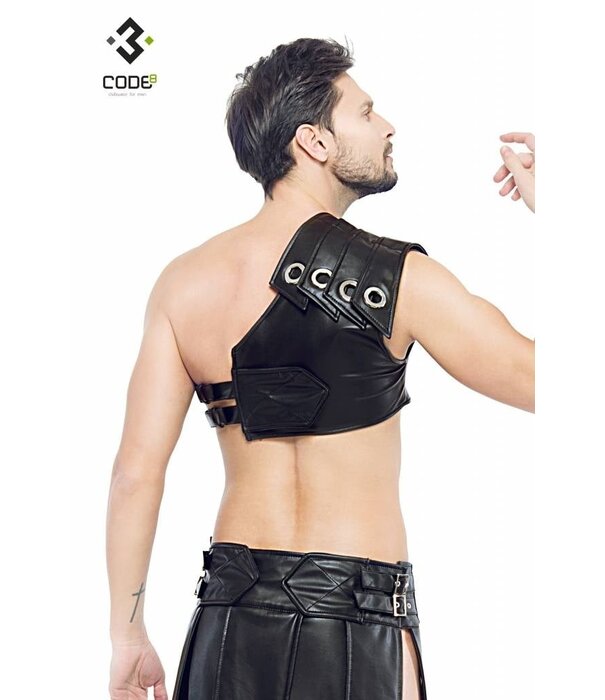 * Code8 by XXX COLLECTION Zwart leren heren Gladiator Harnas met zwarte bies