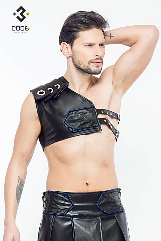 * Code8 by XXX COLLECTION Gladiator Harnas met blauwe bies (XS/S t/m 3XL/4XL) afbeelding