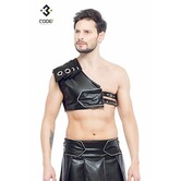 Zwart leren heren Gladiator Harnas met zilverkleurige bies