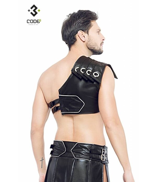* Code8 by XXX COLLECTION Zwart leren heren Gladiator Harnas met zilverkleurige bies