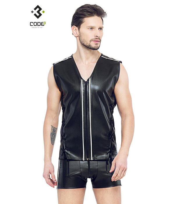 * Code8 by XXX COLLECTION Eco-leder mouwloos shirt met gekleurde biezen