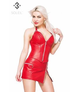 Rood leren halterkorset met rits( XS - 6XL)