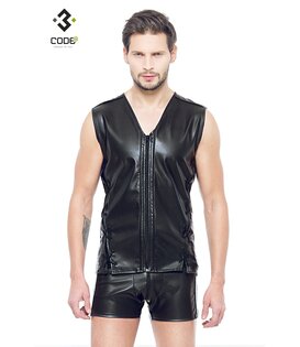 Eco-leder mouwloos shirt Zwart  (XS-S-M)