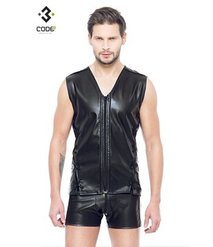 Eco-leder mouwloos shirt Zwart  (XS-S-M-3XL)