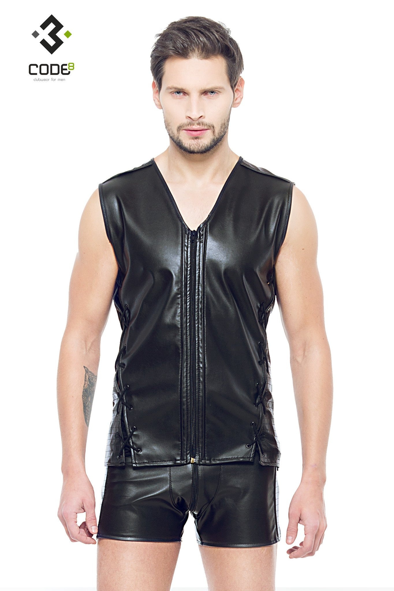 * Code8 by XXX COLLECTION Eco-leder mouwloos shirt Zwart (XS-S-M-3XL) afbeelding