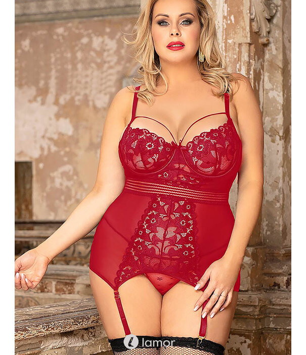 LAMOR Spannende rode babydoll van delicaat kant en beugelcups