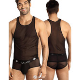 Zwarte tanktop van transparant mesh materiaal van het merk Anais men