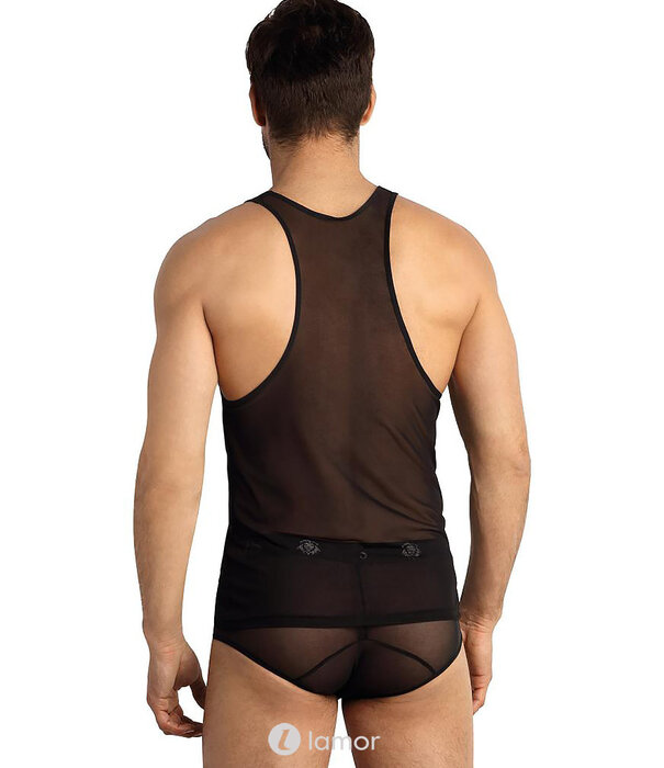 * ANAIS MEN Zwarte tanktop van transparant mesh materiaal van het merk Anais men