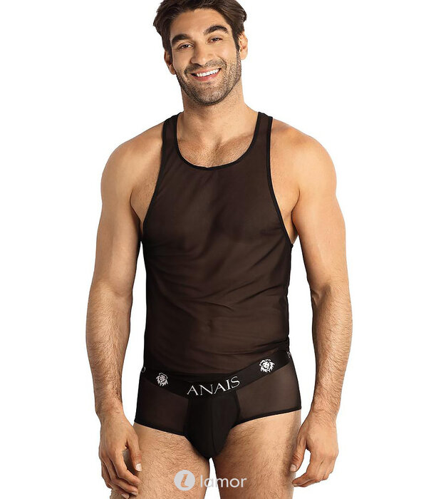 * ANAIS MEN Zwarte tanktop van transparant mesh materiaal van het merk Anais men