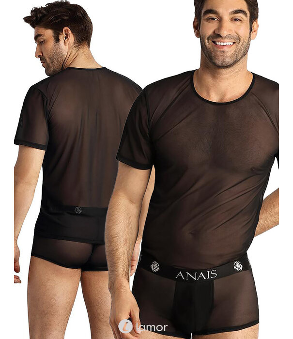 * ANAIS MEN Zwart shirt van transparant mesh materiaal van het merk Anais men