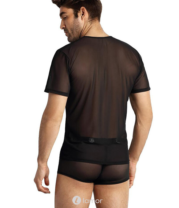 * ANAIS MEN Zwart shirt van transparant mesh materiaal van het merk Anais men