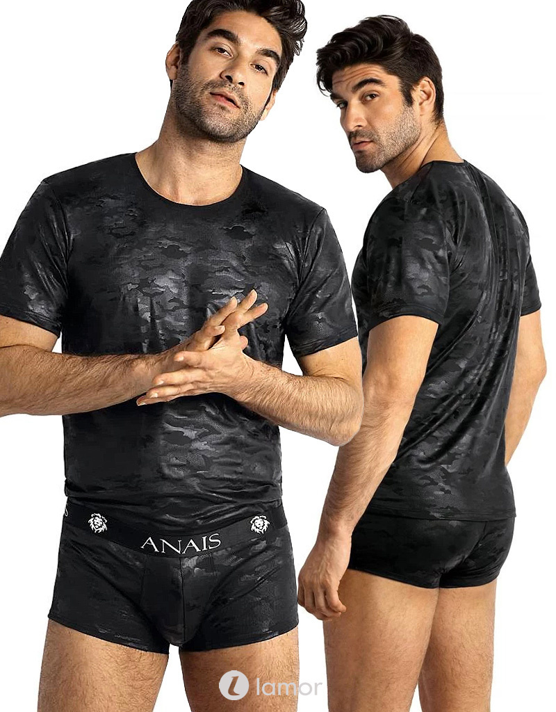 * ANAIS MEN Zwarte shirt in camouflage print, Electro afbeelding